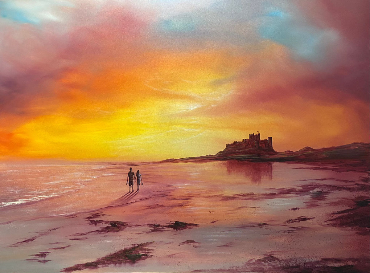 Watching The Sunrise Over Bamburgh Castle Original Painting Pomfret watching-the-sunrise-over-bamburgh-castle-original-painting-pomfret