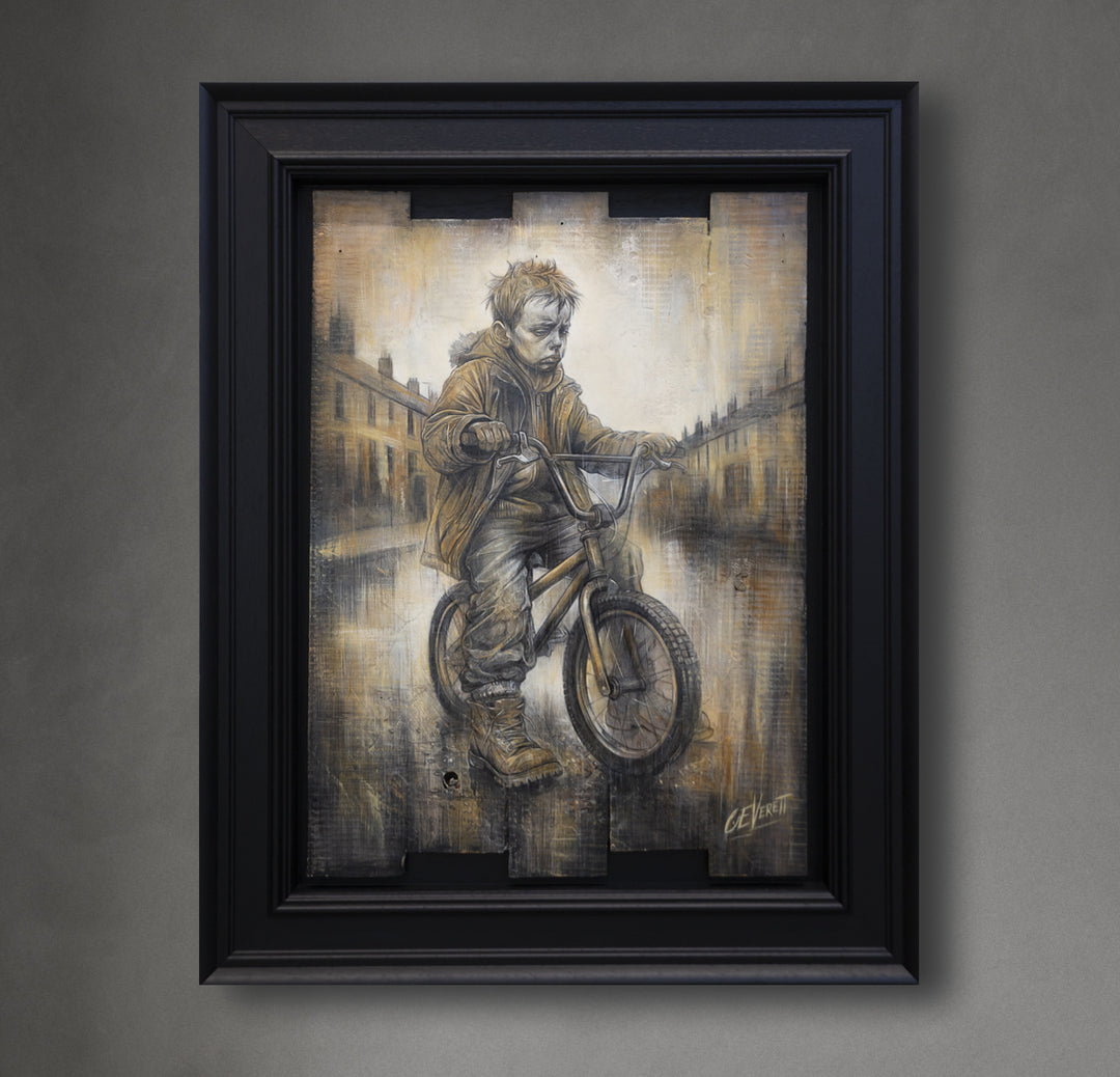 Boy on Bike - Original Painting on palette wood