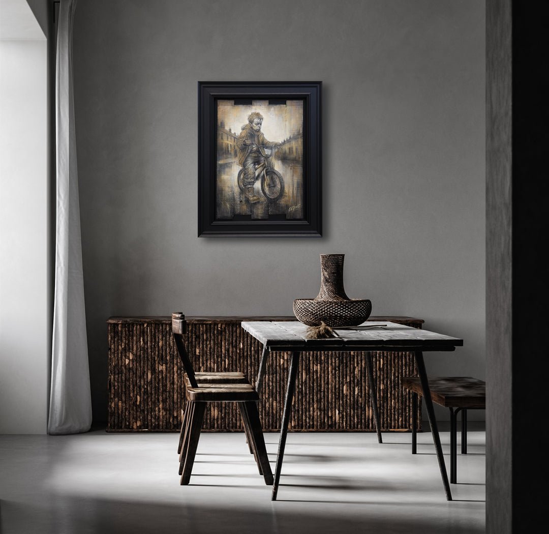 Boy on Bike - Original Painting on palette wood