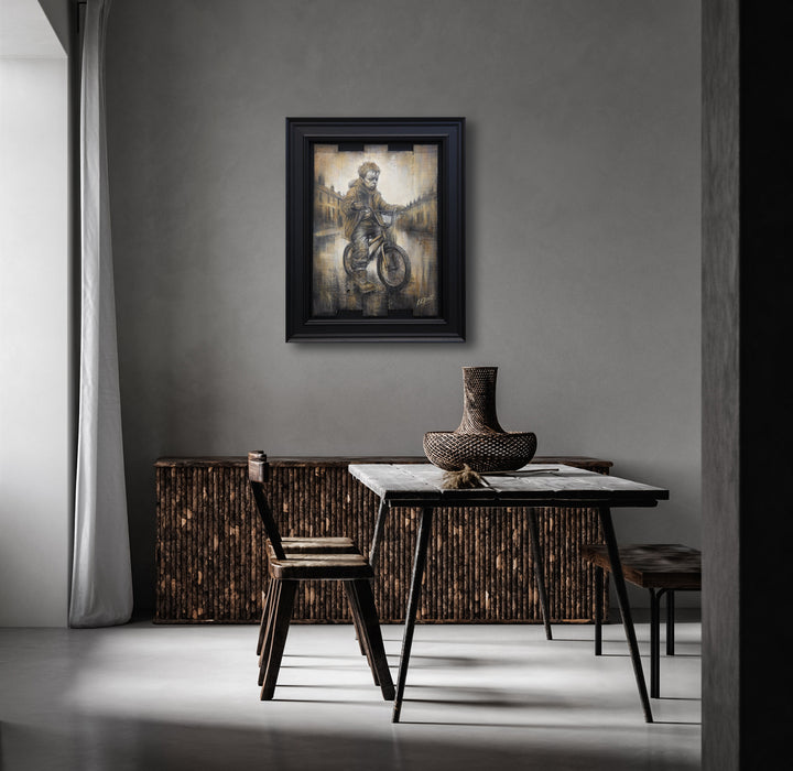 Boy on Bike - Original Painting on palette wood