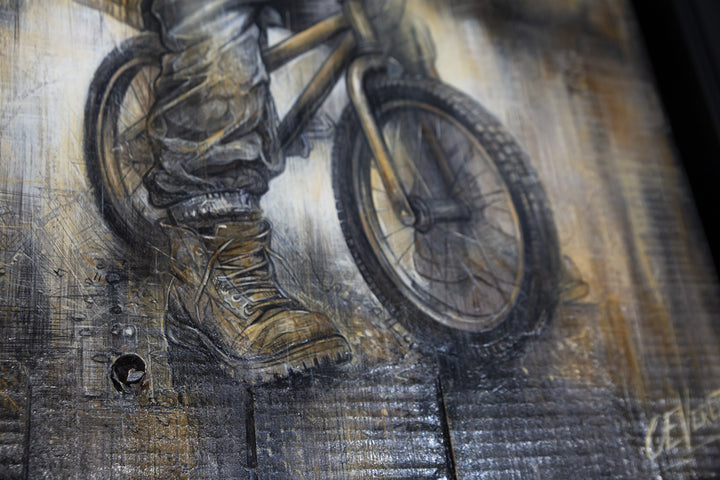 Boy on Bike - Original Painting on palette wood