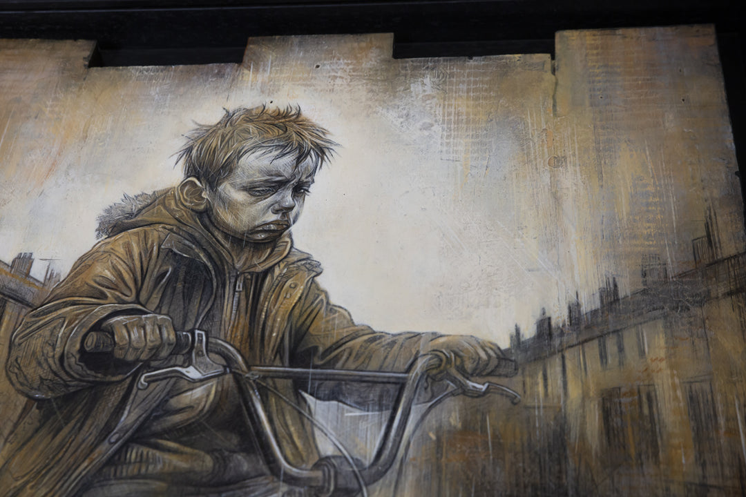 Boy on Bike - Original Painting on palette wood