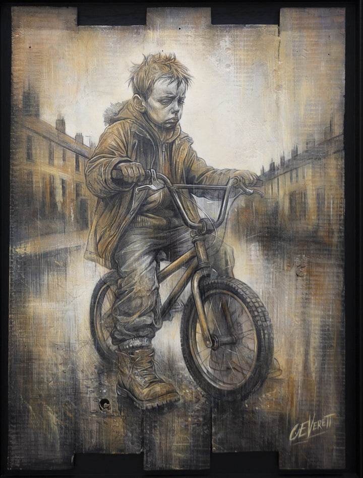Boy on Bike - Original Painting on palette wood